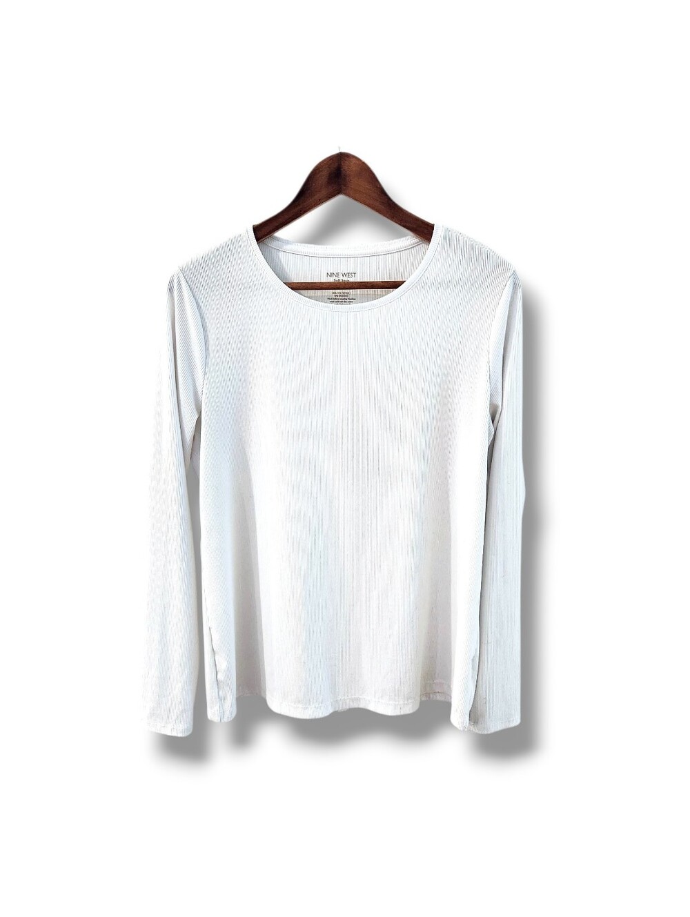 Nine West Soft Spun Long Sleeve Ribbed Knit Tee | Large